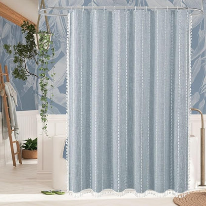 MitoVilla White Boho Farmhouse Small Stall Shower Curtain Set 36 x 72, Half Size Narrow Polyester Linen Fabric Shower Curtains for Farmhouse Bathroom Decor, White