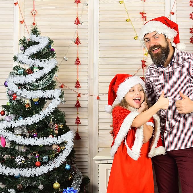 WILLBOND 50 ft Christmas Tinsel Garland Metallic Tinsel Twist Garland Christmas Tree Decorations New Year Wedding Birthday Hanging Decorations Party Supplies, 3 Inch(White)