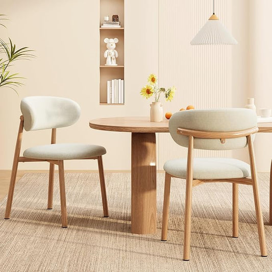 Kitchen Dining Chairs Set of 2 Modern Soft Linen Farmhouse Dining Room Chair with Metal Legs, Beige/Original