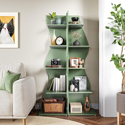 LITTLE TREE Small Corner Shelf, Modern 5-Tier Wall Corner Bookshelf, Stylish Bookcase Storage Rack for Small Space, Living Room, Bedroom