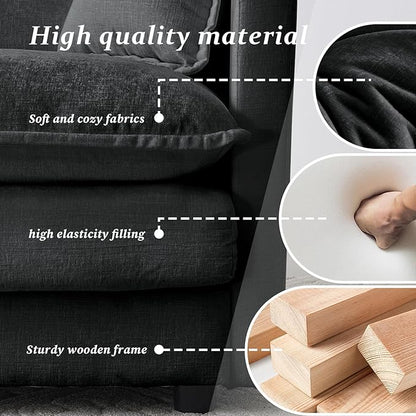 SoarFlash Chenille Sectional Sofa, Comfy L Shaped Modular Coush Sofa with Ottoman, Modern 2 Seat Couch Deep Seat Sofa Set for Living Room,Grey