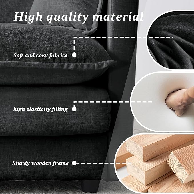 SoarFlash Chenille Sectional Sofa, Comfy Modular Loveseat Sofa, Modern 2-Seat Couch Deep Seat Sofa Set for Living Room,Grey