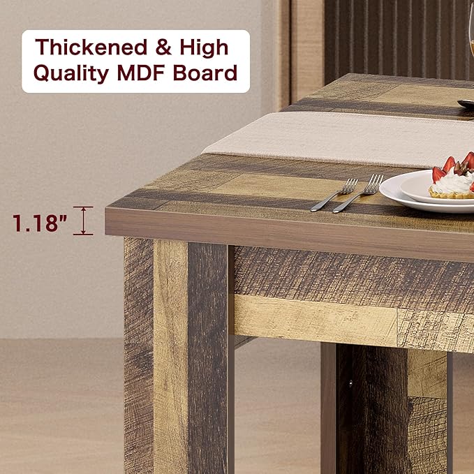 CABIHOME 63" Dining Table for 4-6, Large Farmhouse Rectangular Kitchen Dining Room Table, Wooden, Thick Frame & Sturdy Triangular Legs, Strong Wood Base for Small Space, Dinner, Kitchen, Rustic Brown