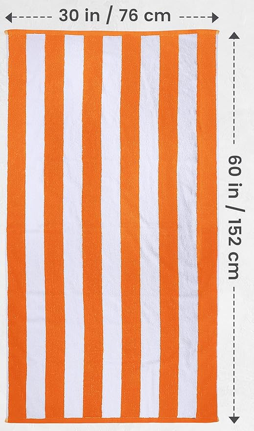 Utopia Towels 4 Pack Cabana Stripe Beach Towel, 30 by 60 Inches 100% Ring Spun Cotton Bath Towels for Beach, and Swim, Orange