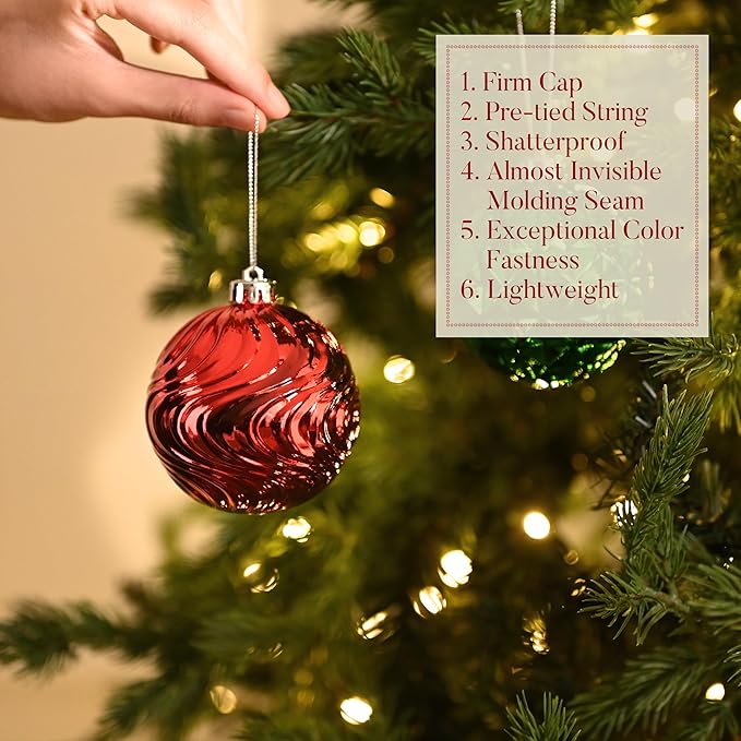 Valery Madelyn 100ct Christmas Tree Decorations Ball Ornament Set, Red Green Gold Shatterproof Hanging Ornaments Bulk for Xmas Holiday Party Decor