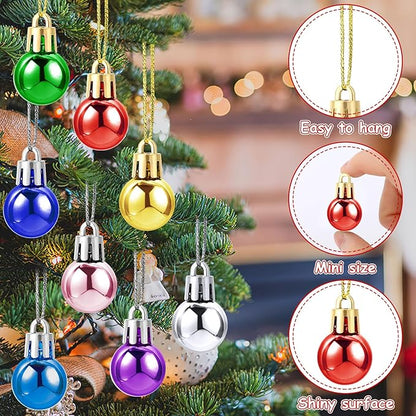 Jansun 60PCS Christmas Mini Balls Ornaments Multicolour Miniature Xmas Tree Hanging Decorations Small Vintage Glitter Balls for Holiday Party Outdoor Indoor DIY Craft Decor Supplies(Shiny Surface)