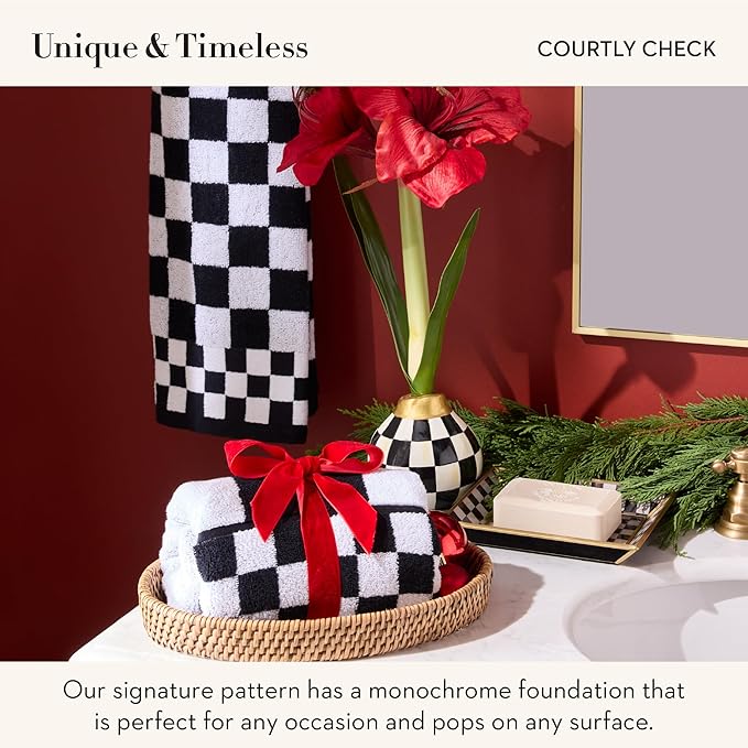 MACKENZIE-CHILDS Glass Tray, Decorative Bathroom Counter Tray, Small, Black-and-White Courtly Check