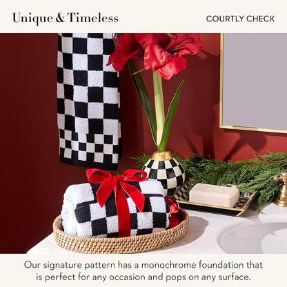 MACKENZIE-CHILDS Glass Tray, Decorative Bathroom Counter Tray, Small, Black-and-White Courtly Check