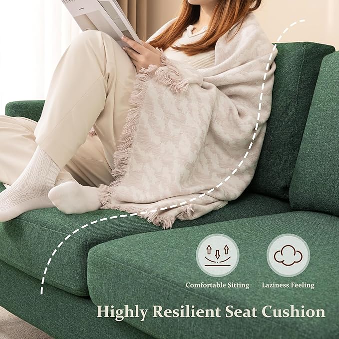 Loveseat Sofa with Deep Seats Mid Century Upholstered 2 Seat Small Sofa, Green