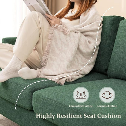 Loveseat Sofa with Deep Seats Mid Century Upholstered 2 Seat Small Sofa, Green
