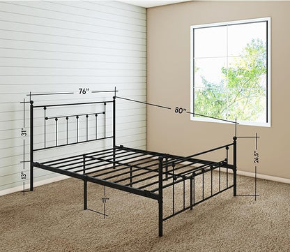 Golden Gate Beds Victorian Style Metal Platform Bed Frame with Antique Wrought Iron-Art Headboard and Footboard, Classic Cama Steel Mattress Foundation, No Box Spring Needed, King Size, Black Finish