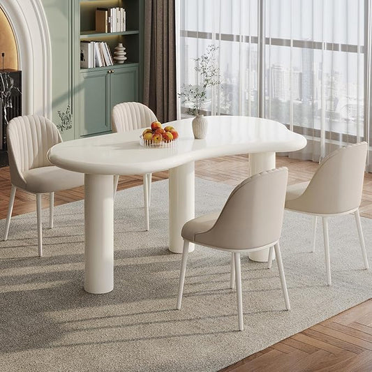 62.2" Dining Table Set for 4, Irregular Dining Table with 4 Chairs, Modern Cream Style Dining Table Set for Kitchen, Dining Room