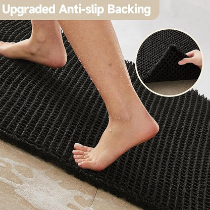 Black Long Bathroom Rug, Waffle Runner Rug Bathroom Non Slip Washable Super Absorbent Quick Dry Boho Farmhouse Bath Decor, 60"x24" Black