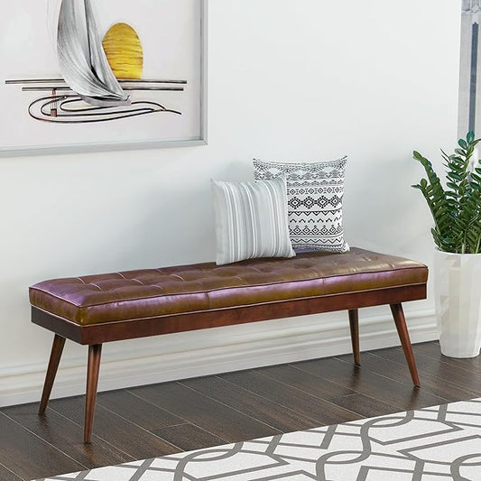 POLY & BARK Napa Luca Leather Bench Accent Chairs in Cocoa Brown