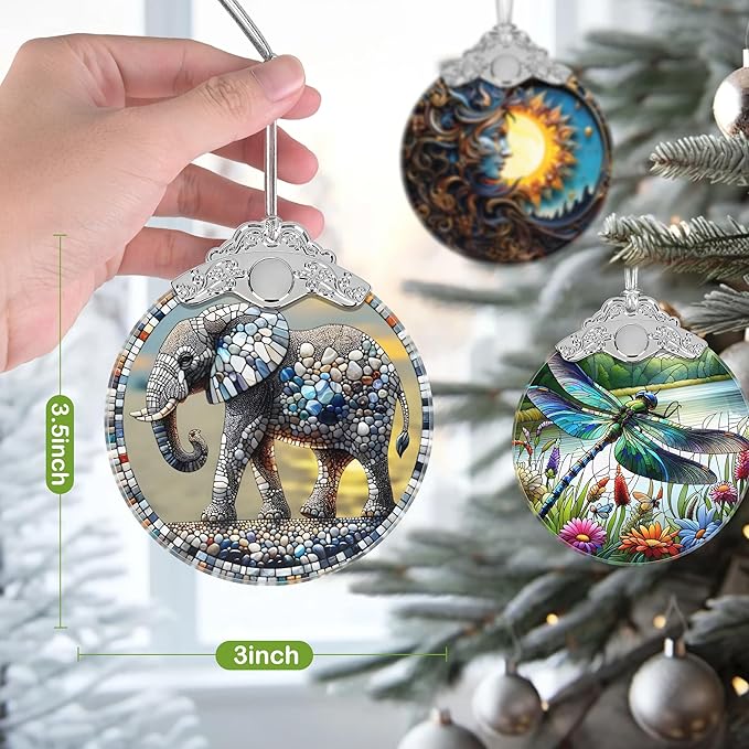 Christmas Ornament, 2025 Ornaments for Christmas Tree, Stained Glass Hanging Ornament, Holiday Ornaments, Unique Gift Idea - Elephant