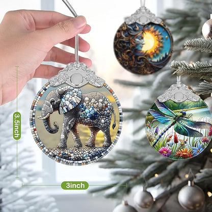 Christmas Ornament, 2025 Ornaments for Christmas Tree, Stained Glass Hanging Ornament, Holiday Ornaments, Unique Gift Idea - Elephant