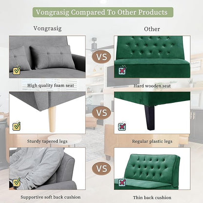 Vongrasig 47" Modern Loveseat Sofa Mid Century Linen 2 Seat Couch Tufted Tapered Legs, Light Gray
