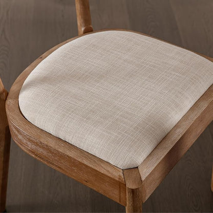 Wood Dining Chairs Set of 2, Mid Century Modern Living Room Chairs with Unique Curved Open Back Comfy Linen Upholstered Side Chair for Kitchen/Restaurant/Reception, Beige