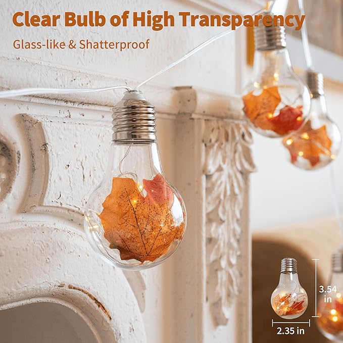 YOLIGHT Fall Decoration Fairy Bulb Lights Maple Leaf Lights Battery Operated with Remote Timer 10ft 10 LED Globe String Lights for Thanksgiving Autunm Harvest Halloween Party Christmas Décor