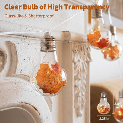 YOLIGHT Fall Decoration Fairy Bulb Lights Maple Leaf Lights Battery Operated with Remote Timer 10ft 10 LED Globe String Lights for Thanksgiving Autunm Harvest Halloween Party Christmas Décor