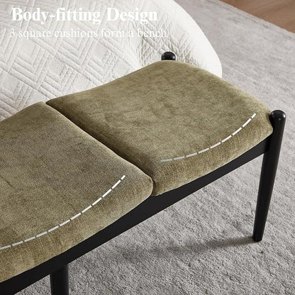 DUOMAY 55'' Modern Ottoman Bench, Chenille Upholstered Entryway Bench Bedroom Bench with Wood Legs, End of Bed Bench for Bedroom, Living Room, Corners, Kitchen, Green