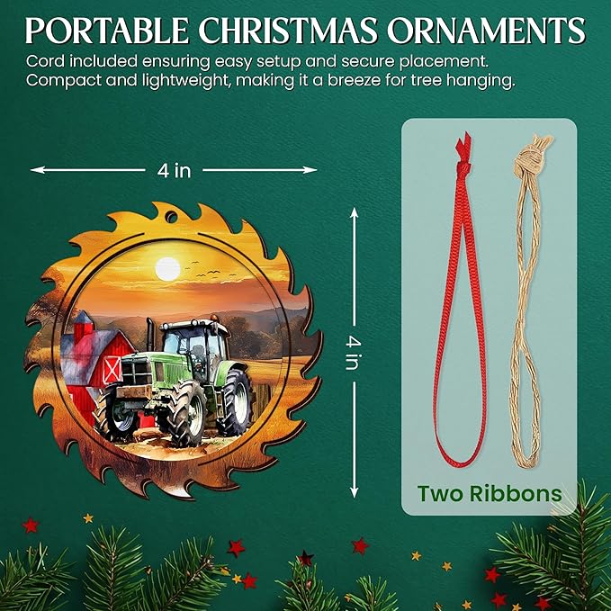 OASSIE Tractor Christmas Ornament 2025 - Wooden Rustic Farmhouse Ornaments for Tree Decoration - Tractor Ornaments Gifts for Women Men Friend, Rustic Gifts for Farmers, Farmhouse Christmas Decorations