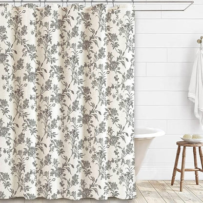 Black Floral Shower Curtain Linen Cottagecore Shower Curtain for Bathroom 54" W x 78" L