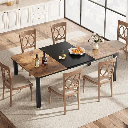 IDEALHOUSE 78.7" Long Rectangle Dining Table for 6-8 People, Industrial Wood Dinner Table - Black & Brown(Only Table)