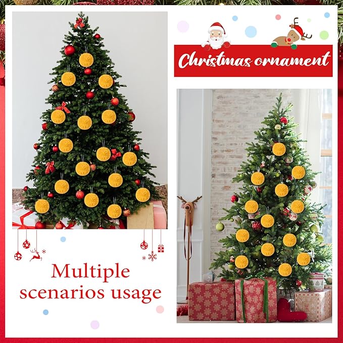 12Pcs Furry Christmas Ball Ornament for Xmas Tree Yellow Soft Faux Fur Pom Pom Ball Ornaments Christmas Tree Hanging Decorations for Winter Party Home Decor Costume Supplies