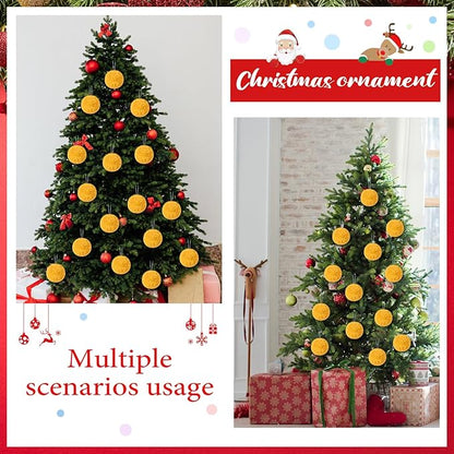 12Pcs Furry Christmas Ball Ornament for Xmas Tree Yellow Soft Faux Fur Pom Pom Ball Ornaments Christmas Tree Hanging Decorations for Winter Party Home Decor Costume Supplies