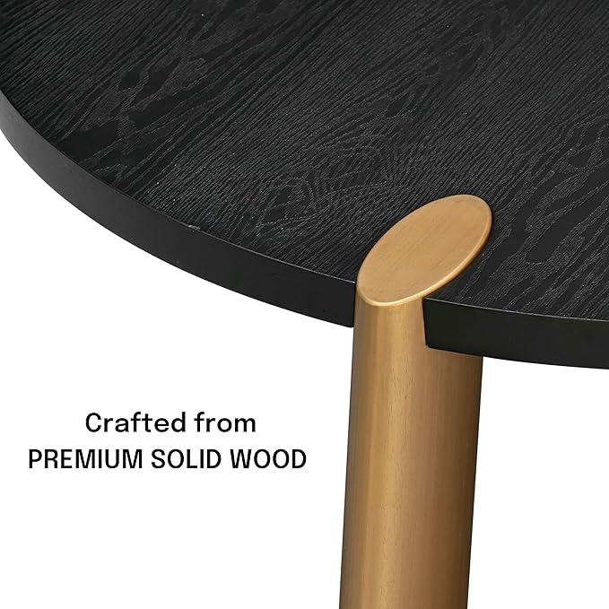 NTC 40 Inch Tribase Boho Wooden Round Coffee Table for Living & Dining Rooms – Waterproof & Heat Resistant, Burnt Black