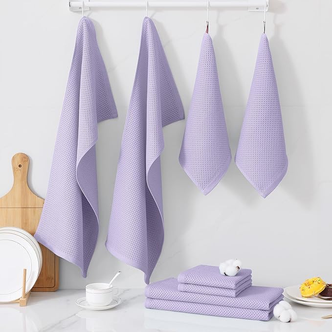 Homaxy 100% Cotton Kitchen Towels and Dishcloths Set, 12 x 12 Inches and 13 x 28 Inches, Set of 8 Bulk Kitchen Towels Set, Ultra Soft Absorbent Dish Cloths for Washing Dishes, Lavender