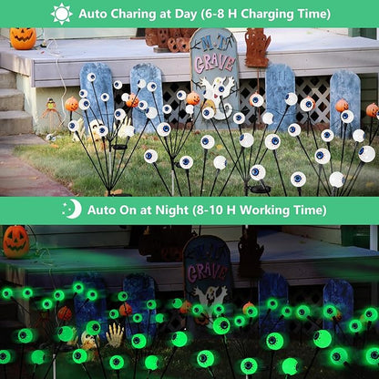 2025 Upgraded 6 Pack Halloween Decorations Outdoor, Green Solar Eyeball Lights, 36 LED Eye Balls Swaying Firefly Light Waterproof (Soft Glowing or Steady on) for Garden Lawn Pathway Grave Yard Decor