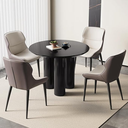 5 Pieces 39.37" Black Round Dining Table and 4 Upholstered Chairs for 4-6 Person, MDF Table-top, Light Velvet Chairs with Black Metal Leg for Kitchen, Reception Room,Round Coffee Table Set