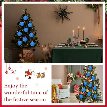 12Pcs Furry Christmas Ball Ornament for Xmas Tree Blue Soft Faux Fur Pom Pom Ball Ornaments Christmas Tree Hanging Decorations for Winter Party Home Decor Costume Supplies