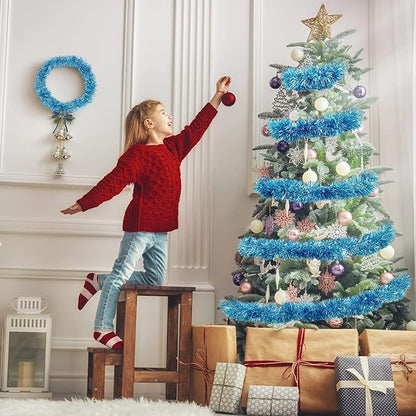 WILLBOND 50 ft Christmas Tinsel Garland Metallic Tinsel Twist Garland Christmas Tree Decorations New Year Wedding Birthday Hanging Decorations Party Supplies, 3 Inch(Light Blue)