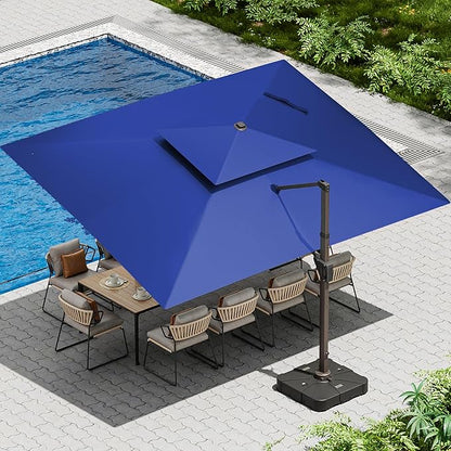 10 X 13 FT Cantilever Patio Umbrella with Base Included Outdoor Heavy Duty Double Top Windproof Rectangle Offset Umbrellas with 360-degree Rotation for Pool Deck Backyard, Navy
