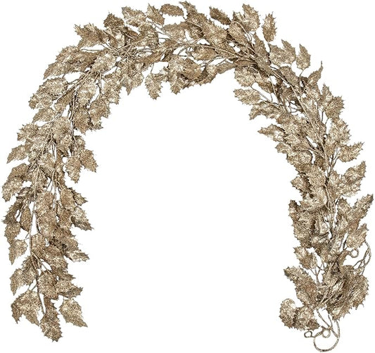 3 Pcs 6FT Christmas Garland Champagne Gold Glittered Artificial Holly Leaves for Mantle Christmas Tree Decorations Indoor Outdoor Hanging Garland Ornaments Garden Door Wall Window Stair Home Decor
