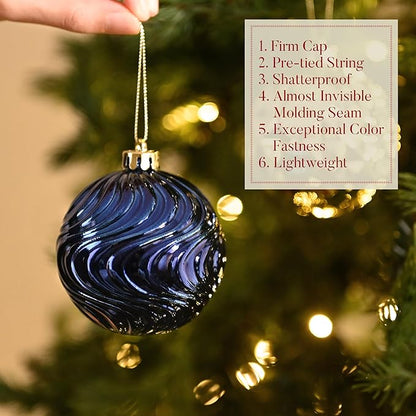 Valery Madelyn 100ct Christmas Tree Decorations Ball Ornament Set, Blue and Gold Shatterproof Hanging Ornaments Bulk for Xmas Holiday Party Decor