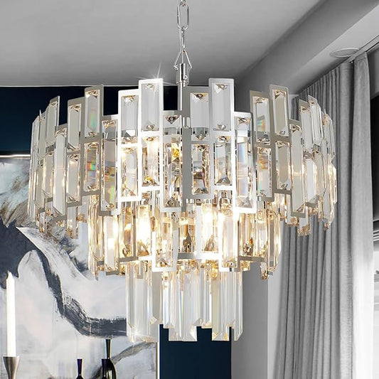 Modern Crystal Chandelier Lighting for Dining Rooms Girls Bedroom Foyer Entryway Ceiling Hanging Pendant Light Fixture Small Geometric Raindrop Lamp