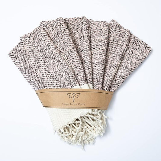 SMYRNA TURKISH COTTON Herringbone Series Kitchen Dish Towels Pack of 6, Machine Washable Wash Cloths, Ultra Soft, Absorbent, Prewashed and Quick Dry Turkish Dish Towels, 12x12 Inch (Blush Pink)