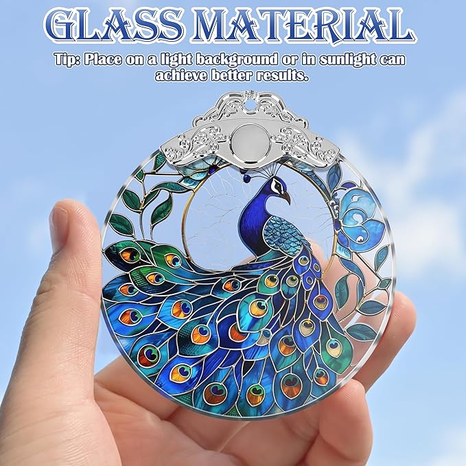 Peacock Stained Glass Ornament - Christmas Tree Decor, Peacock Ornaments for Holiday Gifts