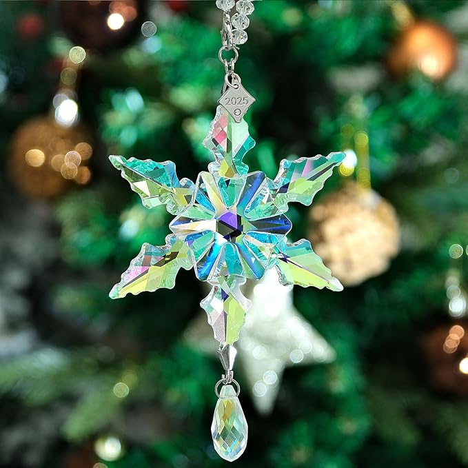 2025 Annual Christmas Ornaments Crystal Snowflake Star - Christmas Tree Ornaments Pendant Sun Catcher Home Hanging Decor (2025 Colored Crystal 2 Layers)