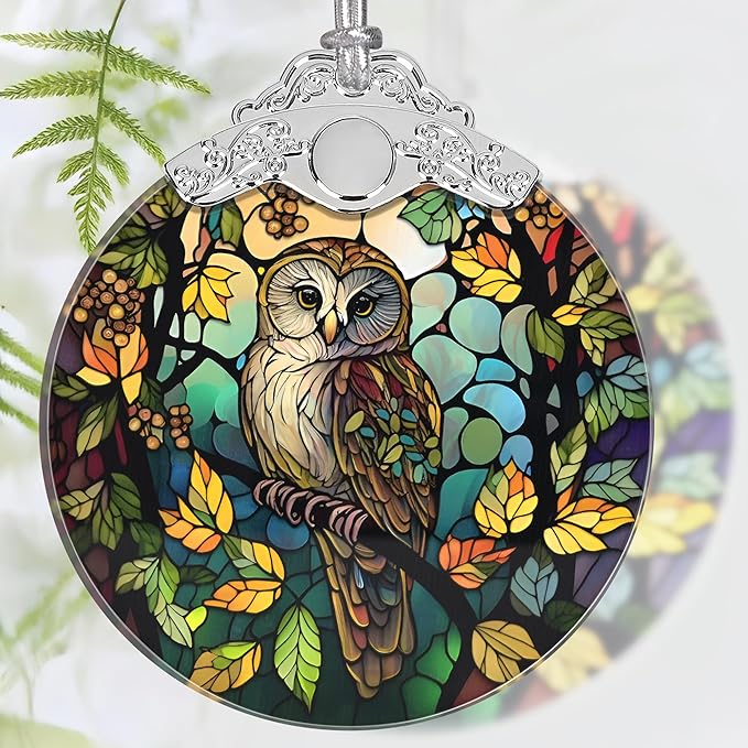 Christmas Ornament, 2025 Ornaments for Christmas Tree, Stained Glass Hanging Ornament, Holiday Ornaments, Unique Gift Idea - Owl on The Branch