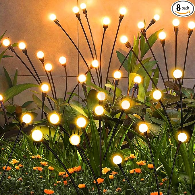 Solar Firefly Lights Outdoor, 8 Pack, Warm White, Swaying, Waterproof, Garden Decor for Yard Patio Pathway Lawn, Gardening Gifts