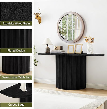 59'' Console Table for Entryway, Narrow Wooden Sofa Tables Behind Couch, Modern Fluted Entryway Table with Storage Accent Table for Hallway, Living Room, Entrance, Foyer (Black)