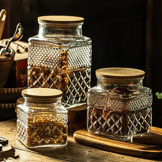 Glass Storage Jars, 38 FL OZ Airtight Canisters with Bamboo Lid, Decorative Kitchen Containers for Cereal, Nuts, Snacks, Candy, Cookies, Coffee, Tea