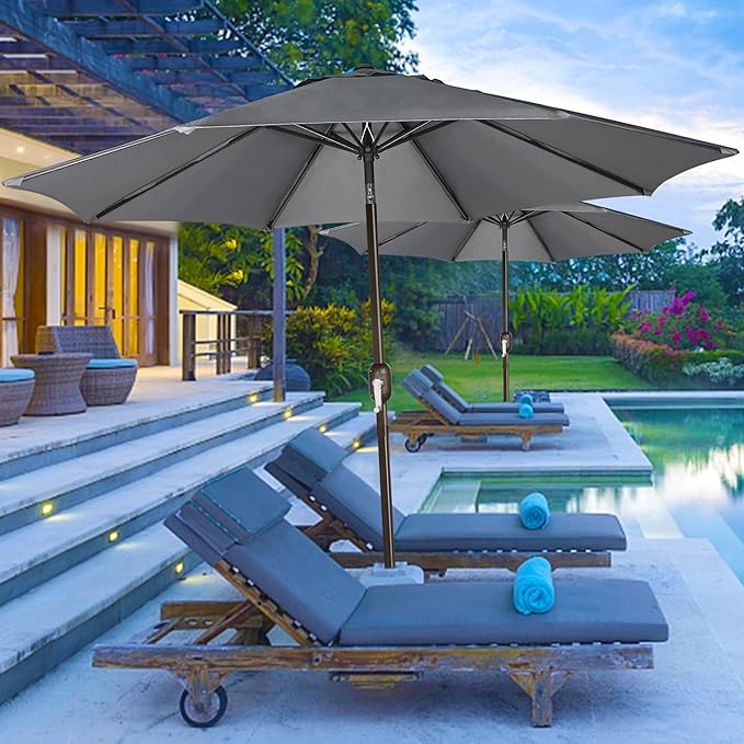 Blissun 9' Outdoor Patio Umbrella, Outdoor Table Umbrella, Yard Umbrella, Market Umbrella with 8 Sturdy Ribs, Push Button Tilt and Crank