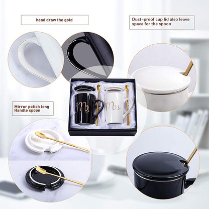 Jumway Mr and Mrs Coffee Mugs Set - Unique Wedding Gifts For Bride and Groom - His and Hers Anniversary Present Husband and Wife -Engagement Gifts For Him Her For Parents for Valentine's day