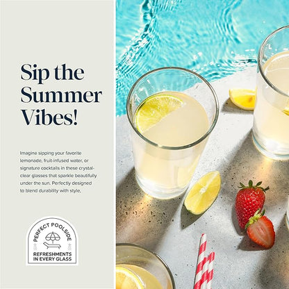 Drinking Glasses Set 17 OZ. Oversized Pint Beer Glasses, Highball Glass Cups, Juice, Cocktails, Wine, Iced Tea, Bar Glass. Dishwasher Safe. (Set of 10)
